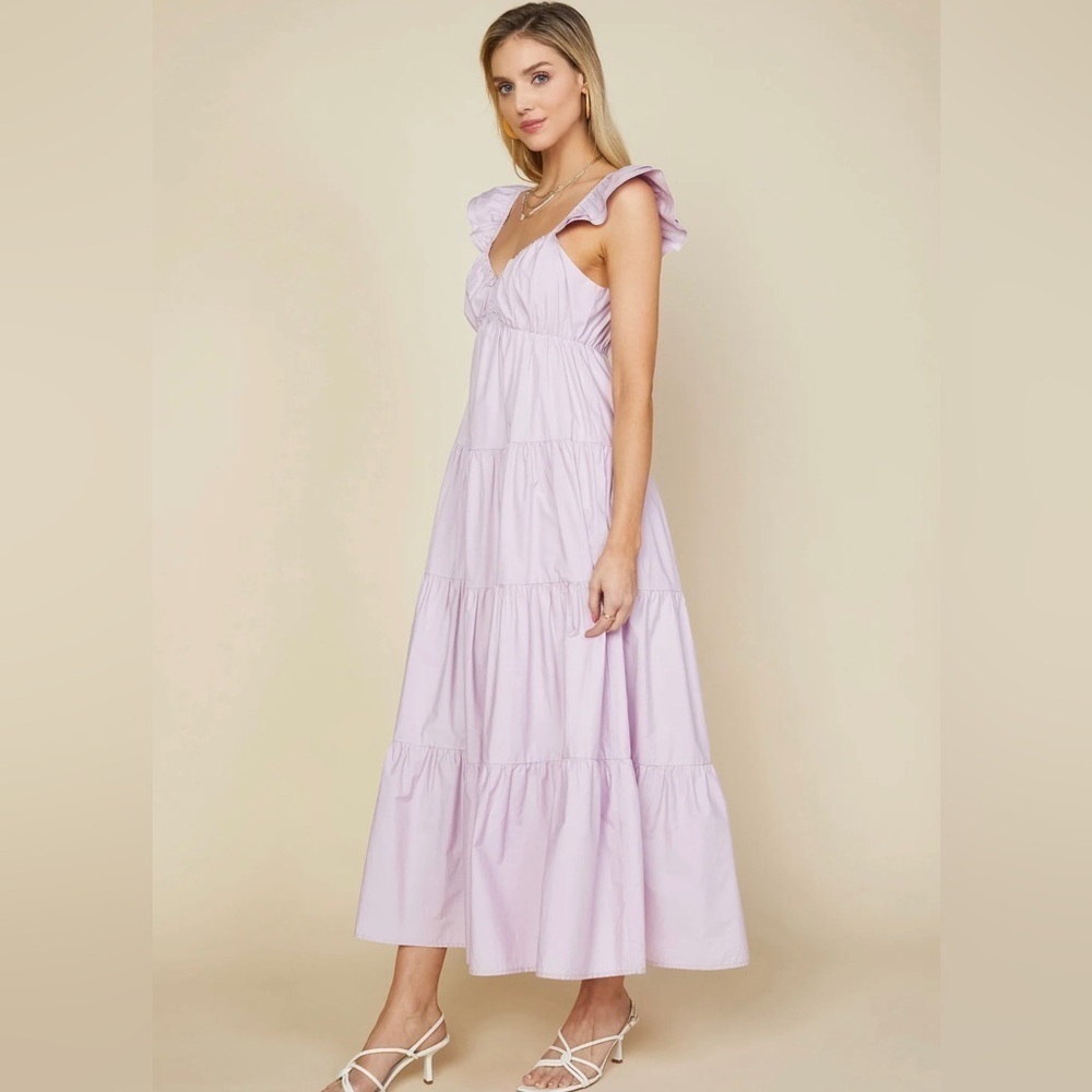 Skies Are Blue Diana Poplin Maxi Dress Pink/lilac Size Large Tiered milk maid